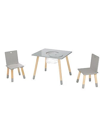 Set 2 sedie e tavolo per bambini con rete portaoggetti in legno – design scandinavo "Roba