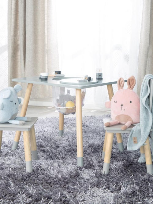 Set 2 sedie e tavolo per bambini con rete portaoggetti in legno – design scandinavo "Roba" - Kiabi