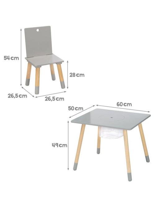 Set 2 sedie e tavolo per bambini con rete portaoggetti in legno – design scandinavo "Roba" - Kiabi