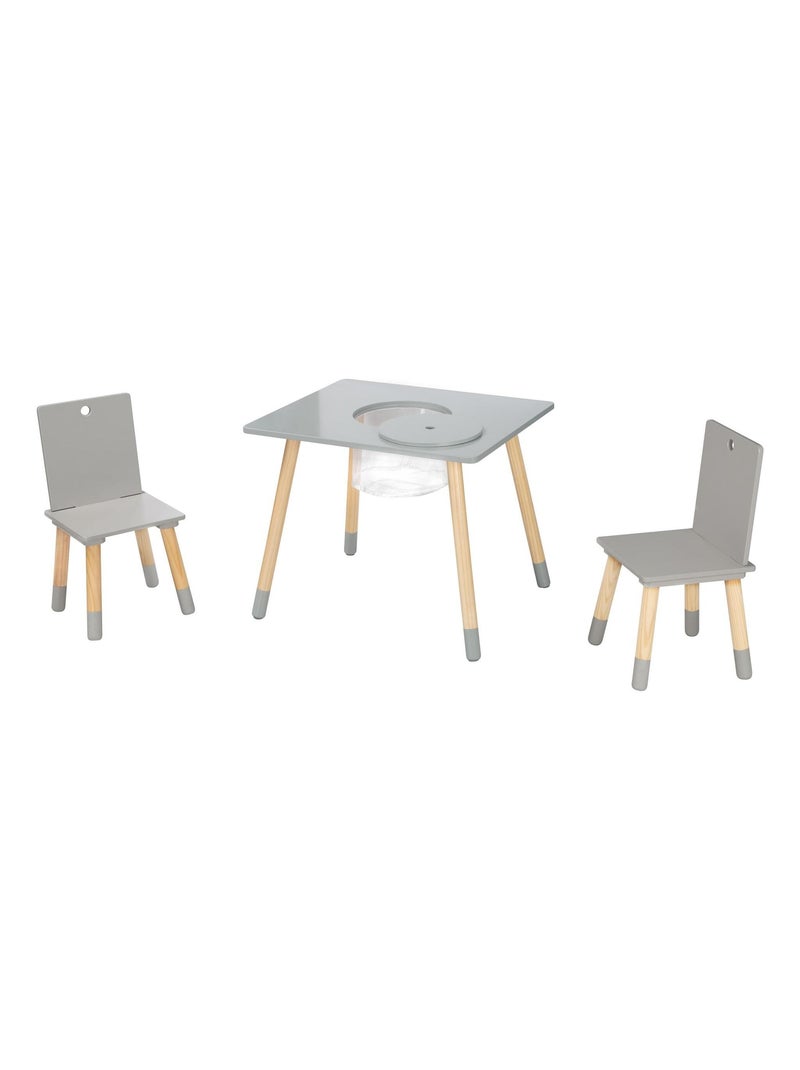 Set 2 sedie e tavolo per bambini con rete portaoggetti in legno – design scandinavo "Roba" Grigio beige Grigio - Kiabi