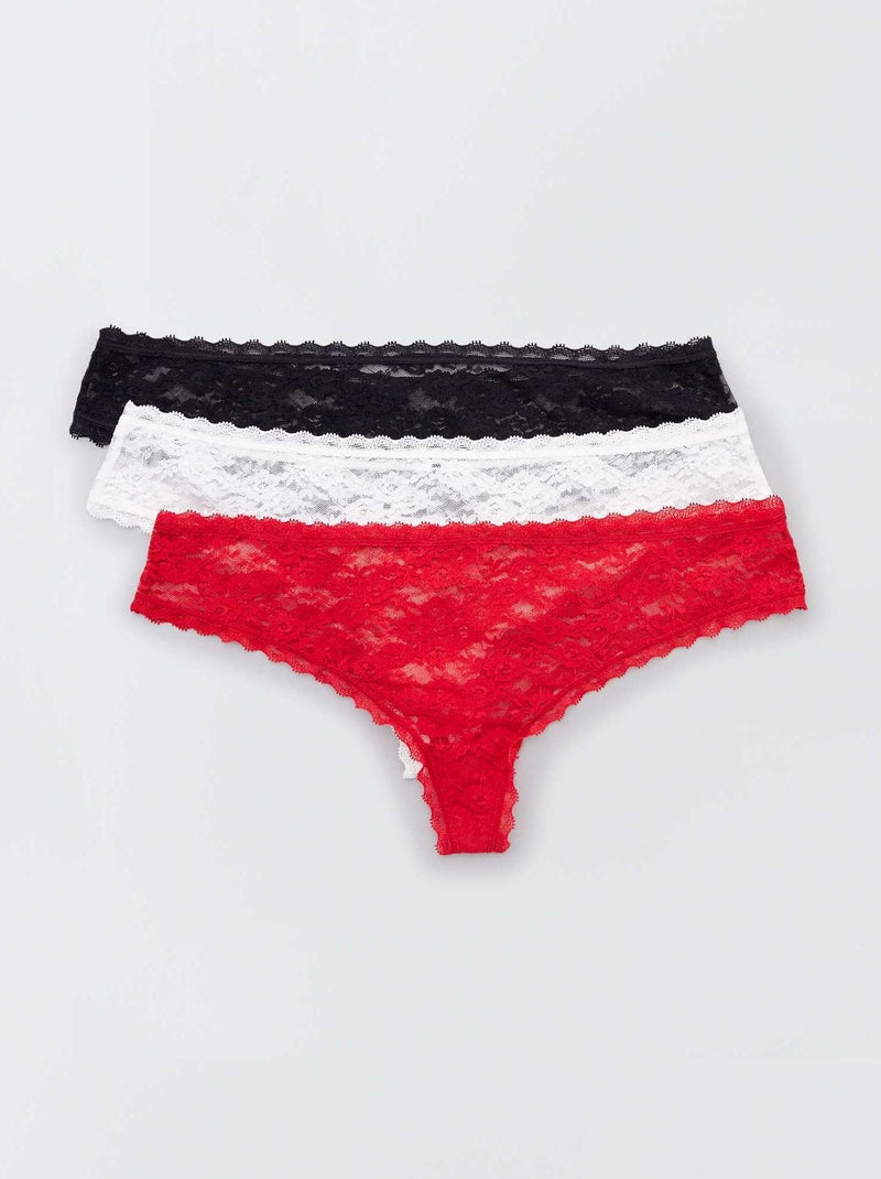 Set 3 brasiliane pizzo ecru/rosso/nero - Kiabi