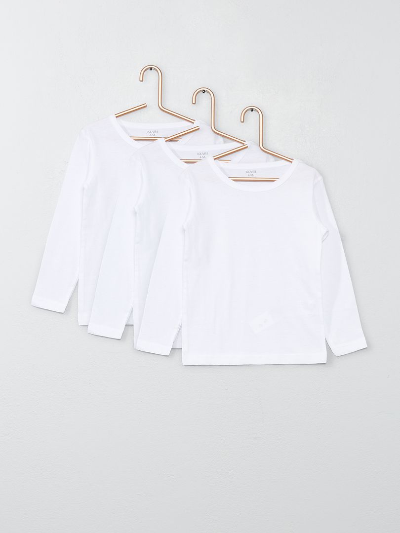 Set 3 maglie cotone maniche lunghe Bianco - Kiabi