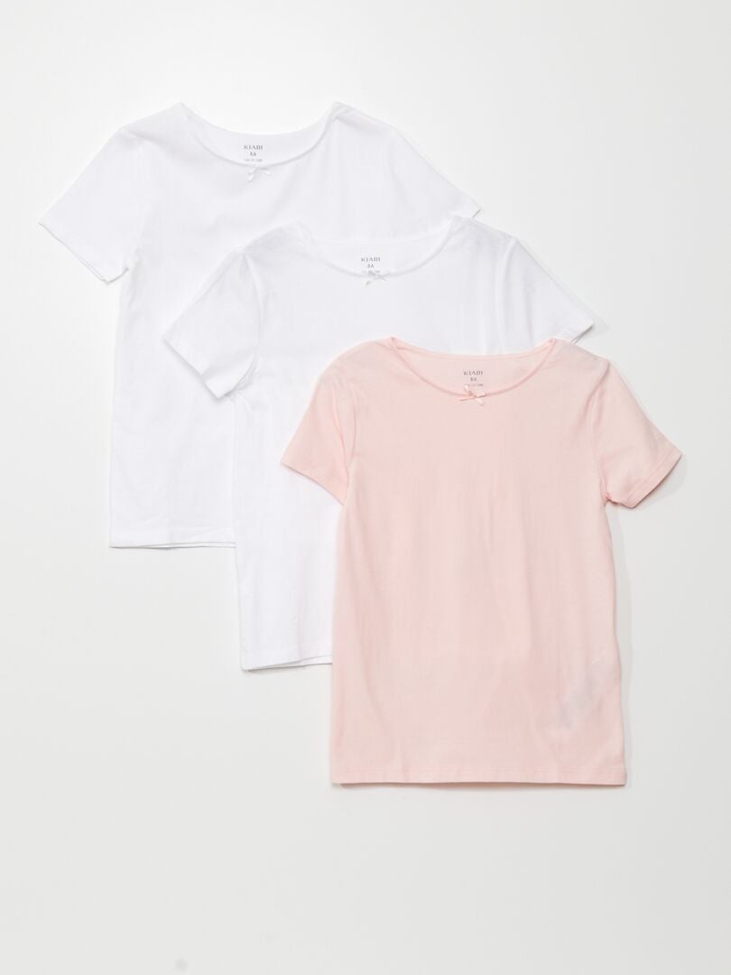 Set 3 magliette tinta unita bianco/rosa - Kiabi
