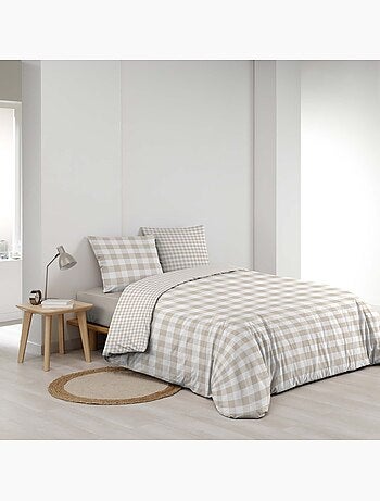Set 3 pezzi di biancheria da letto in cotone a quadretti, copertina + federe