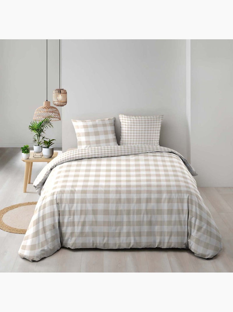 Set 3 pezzi di biancheria da letto in cotone a quadretti, copertina + federe Beige grigio - Kiabi