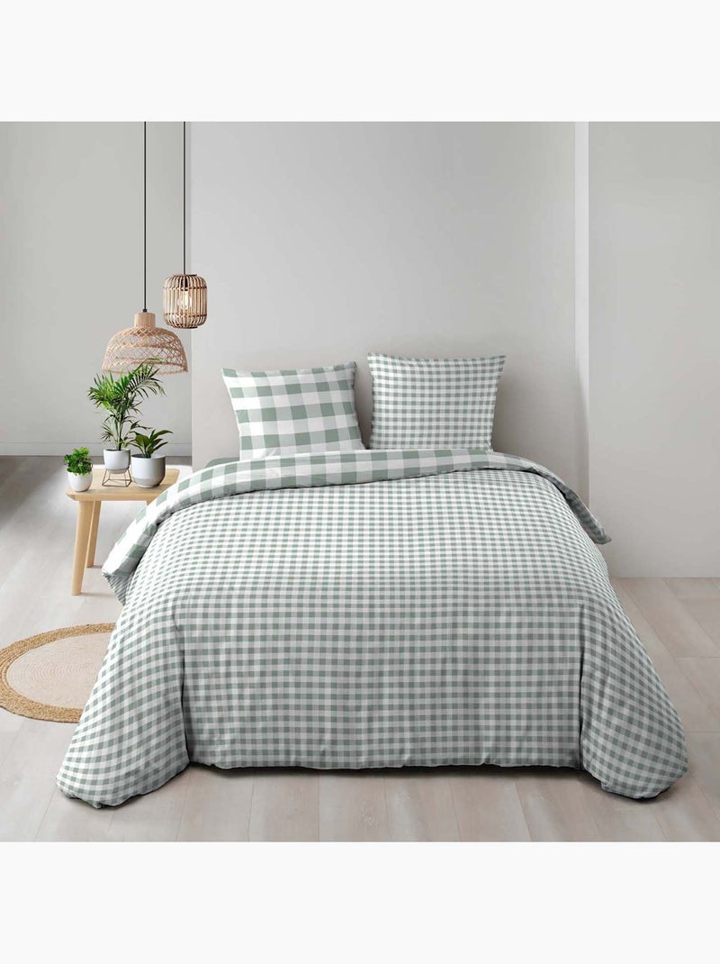 Set 3 pezzi di biancheria da letto in cotone a quadretti, copertina + federe Verde chiaro - Kiabi