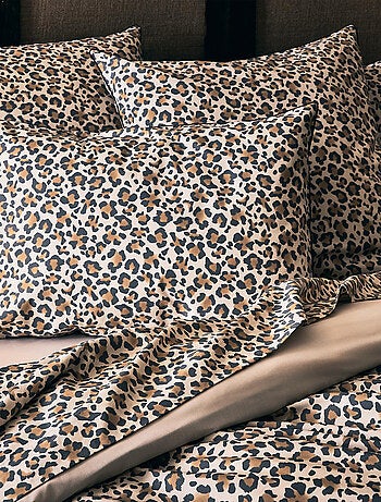 Set 3 pezzi di biancheria da letto in percalle di cotone con stampa leopardo