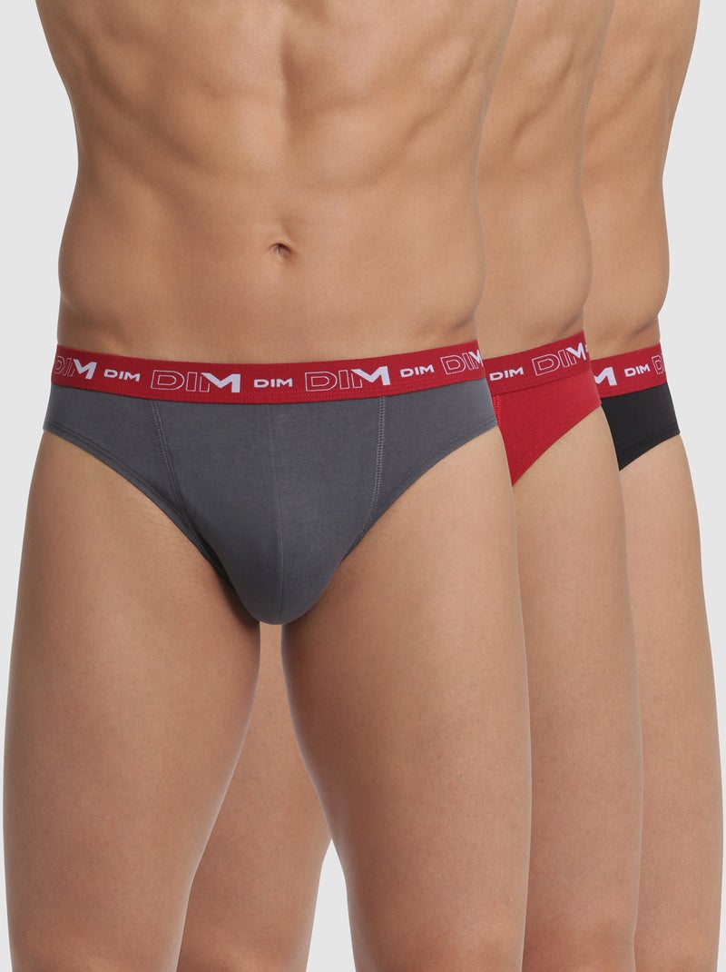 Set 3 slip 'DIM' in cotone stretch grigio/rosso/nero - Kiabi