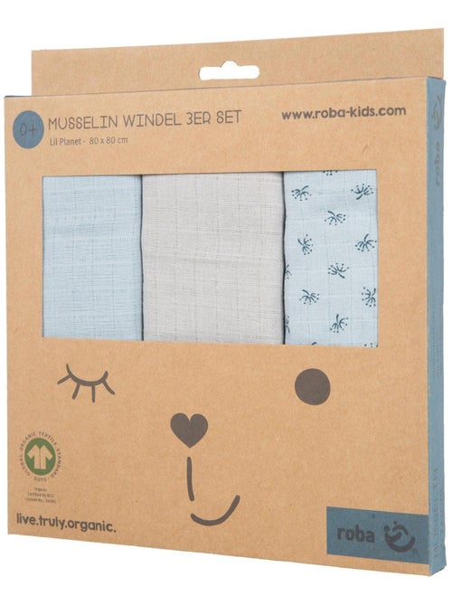 Set 3 teli muslin in cotone bio – ROBA "Lil Planet" - Kiabi
