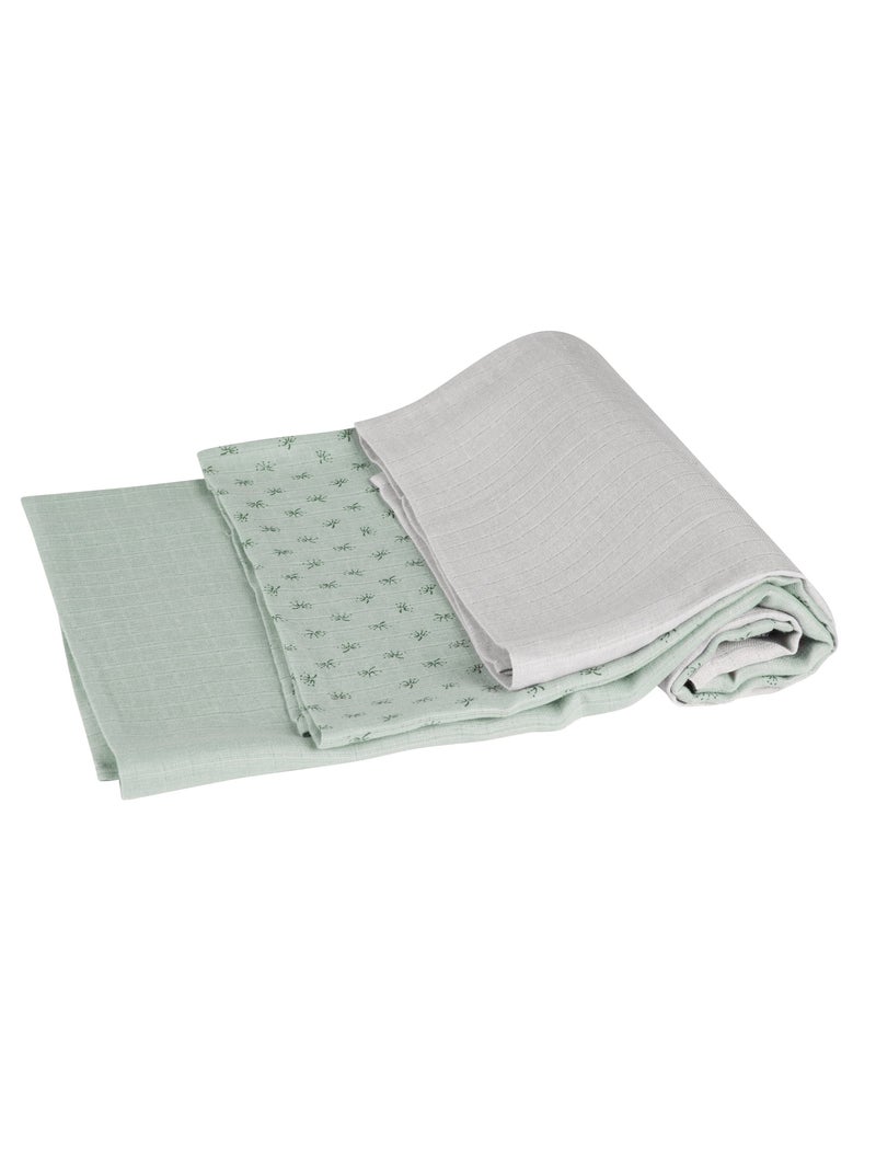 Set 3 teli muslin in cotone bio – ROBA "Lil Planet" Verde acqua - Kiabi