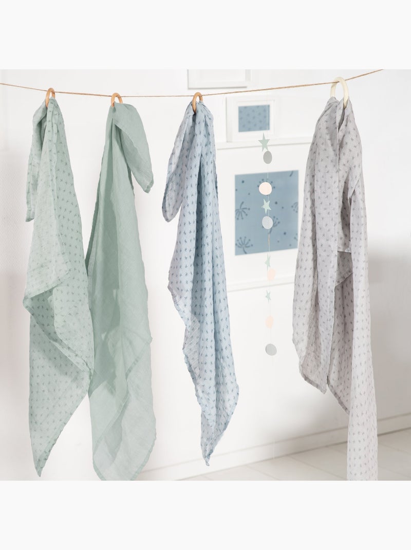 Set 3 teli muslin in cotone bio – ROBA "Lil Planet" Verde acqua - Kiabi