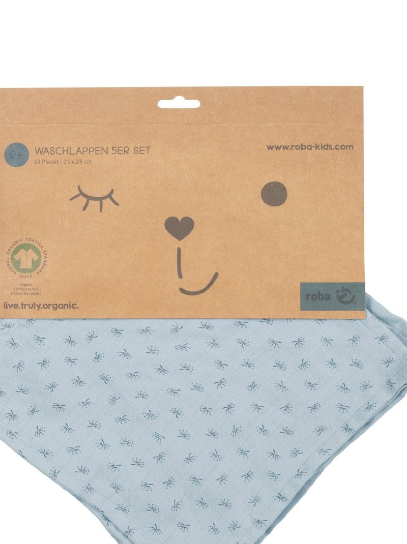 Set 5 guanti da bagno in cotone bio Oeko‑Tex – ROBA 'Lil Planet' Grigio blu cielo - Kiabi