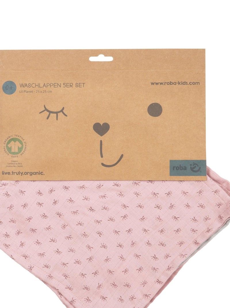 Set 5 guanti da bagno in cotone bio Oeko‑Tex – ROBA 'Lil Planet' Grigio rosa - Kiabi