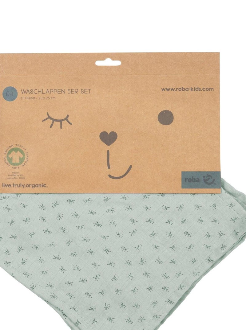 Set 5 guanti da bagno in cotone bio Oeko‑Tex – ROBA 'Lil Planet' Grigio verde chiaro - Kiabi