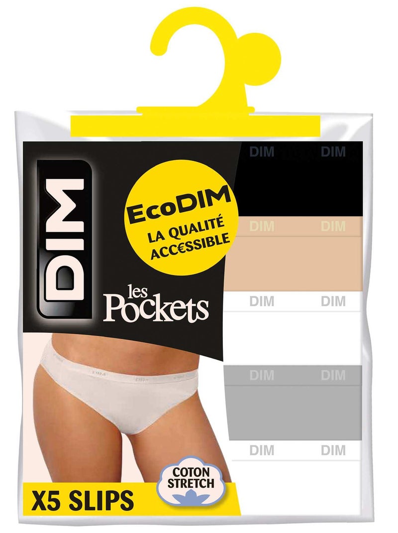 Set 5 mutandine cotone stretch Les Pockets 'DIM' nero - Kiabi