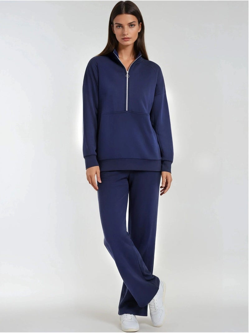 Set a due pezzi modal touch a gamba ampia con colletto con zip collezione bersan hiccup Blu marino - Kiabi