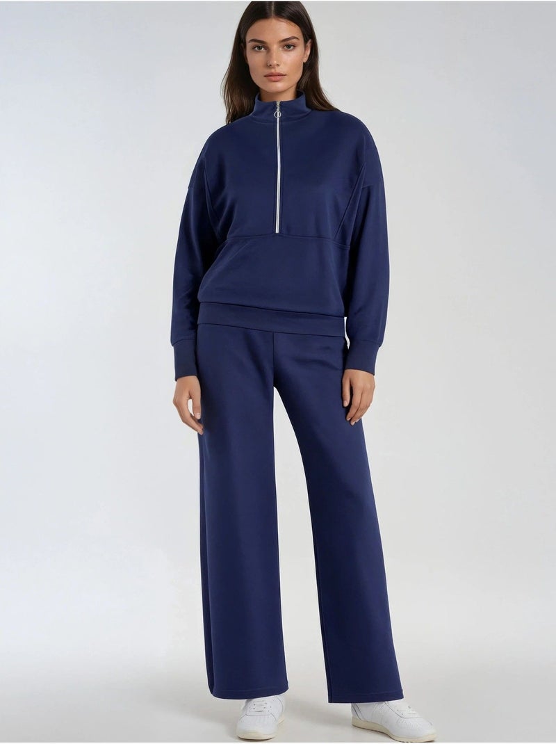 Set a due pezzi modal touch a gamba ampia con colletto con zip collezione bersan hiccup Blu marino - Kiabi