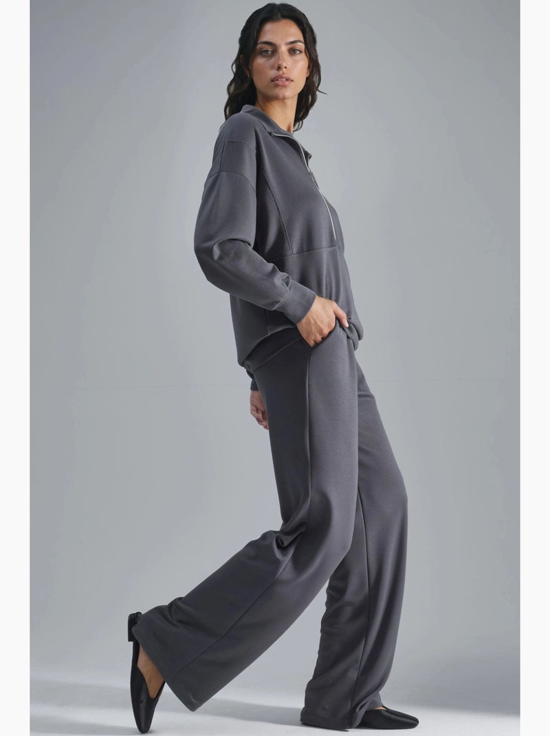 Set a due pezzi modal touch a gamba ampia con colletto con zip collezione bersan hiccup Grigio scuro - Kiabi