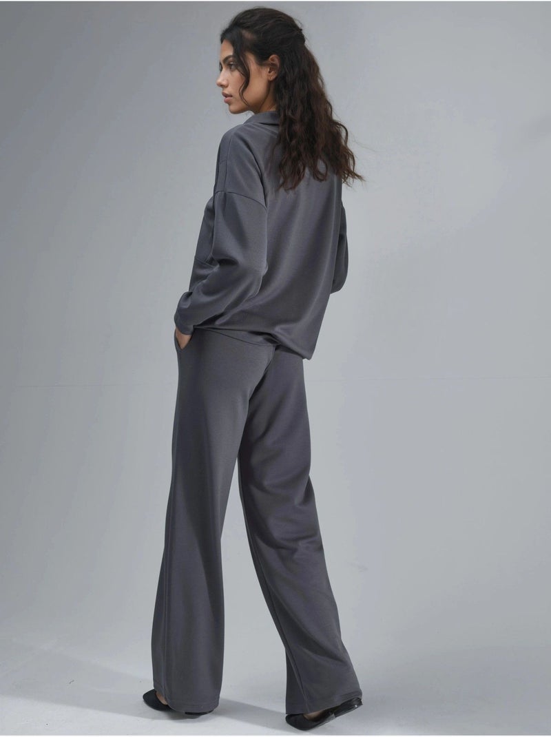 Set a due pezzi modal touch a gamba ampia con colletto con zip collezione bersan hiccup Grigio scuro - Kiabi