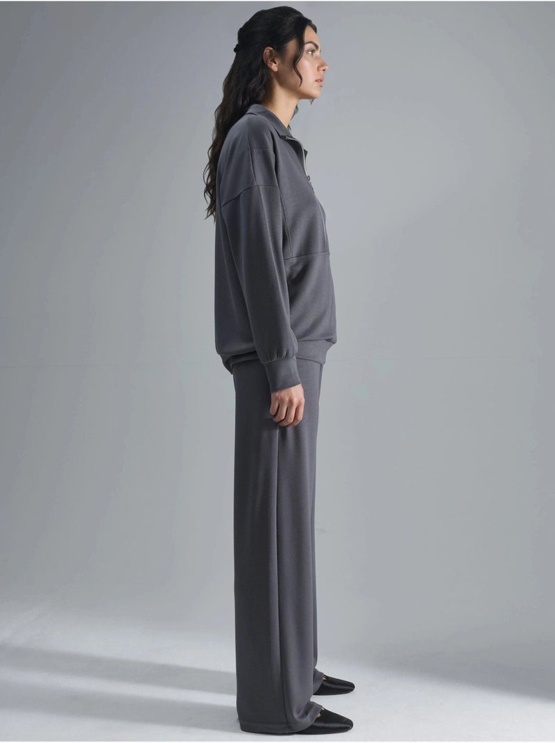 Set a due pezzi modal touch a gamba ampia con colletto con zip collezione bersan hiccup Grigio scuro - Kiabi