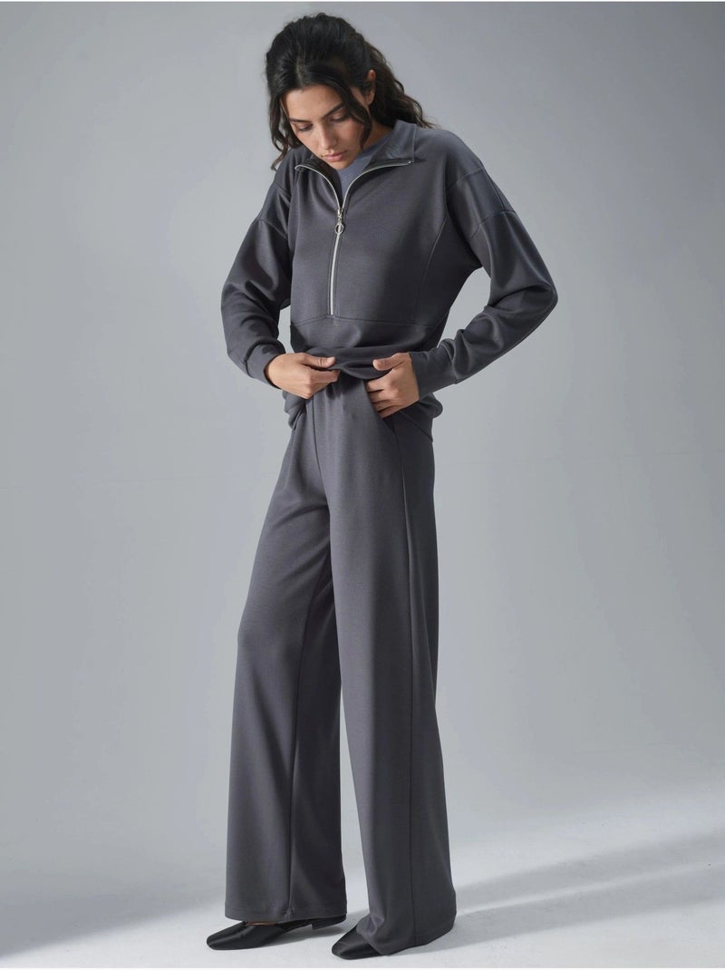 Set a due pezzi modal touch a gamba ampia con colletto con zip collezione bersan hiccup Grigio scuro - Kiabi