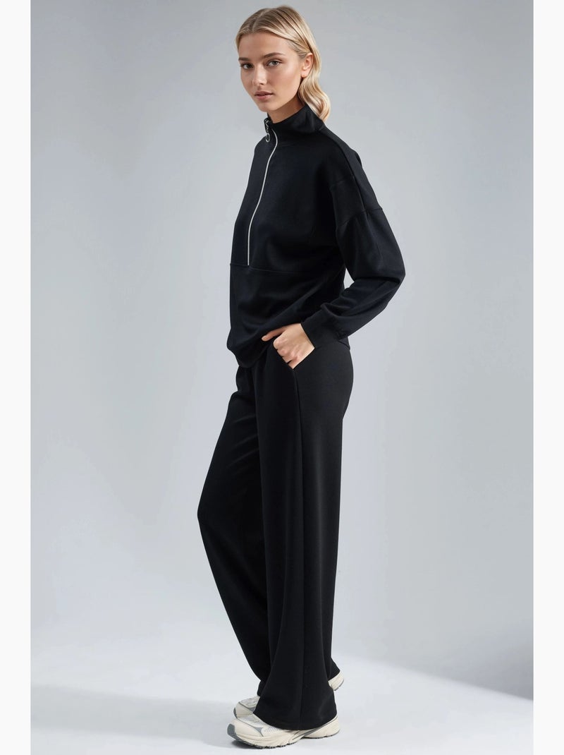 Set a due pezzi modal touch a gamba ampia con colletto con zip collezione bersan hiccup Nero - Kiabi