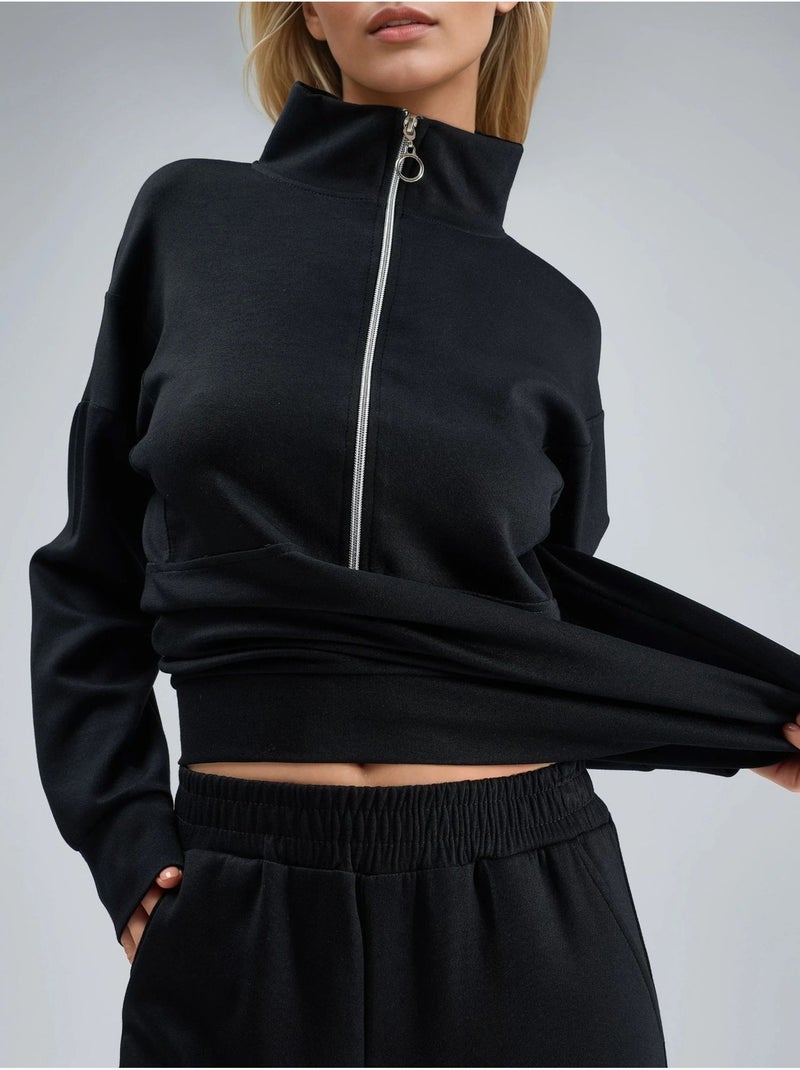 Set a due pezzi modal touch a gamba ampia con colletto con zip collezione bersan hiccup Nero - Kiabi