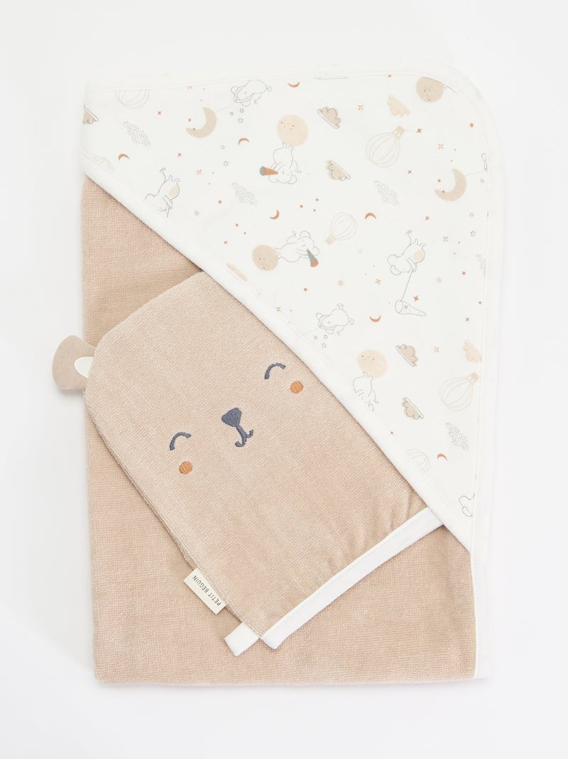 Set accappatoio a poncho + guanti - 2 pezzi Beige - Kiabi