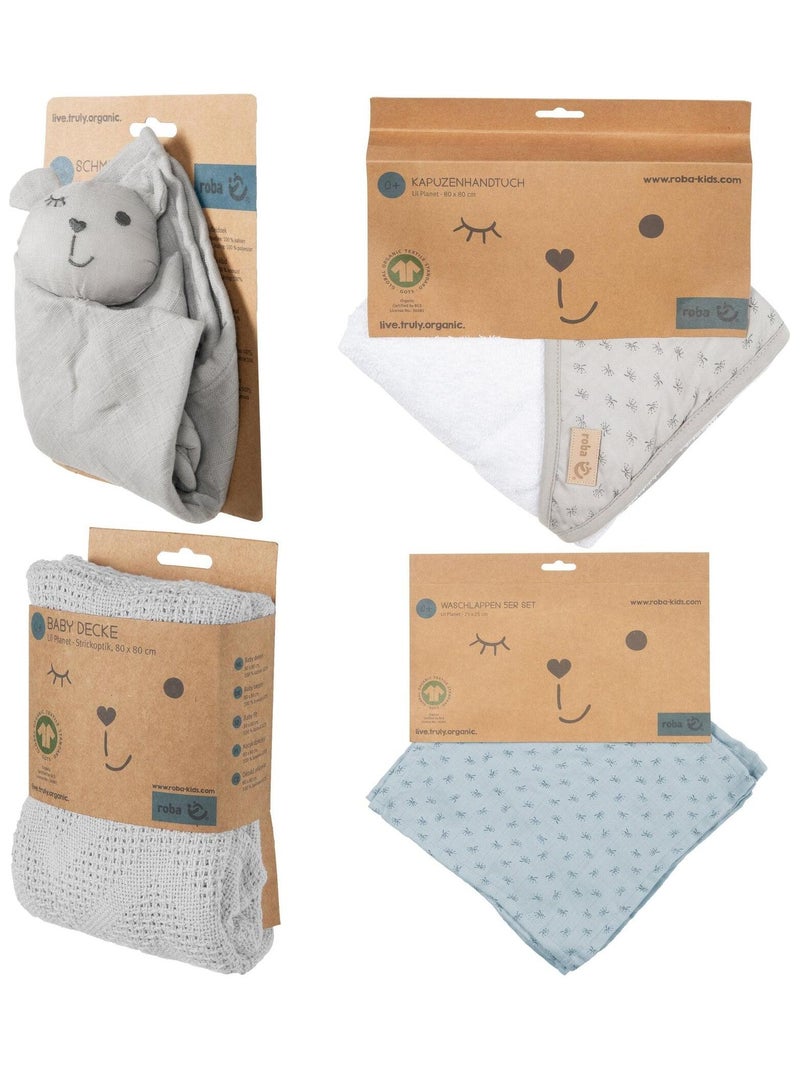 Set accappatoio bebè + 5 guantini + asciugamano + doudou in cotone bio "Roba Lil Planet" Grigio - Kiabi