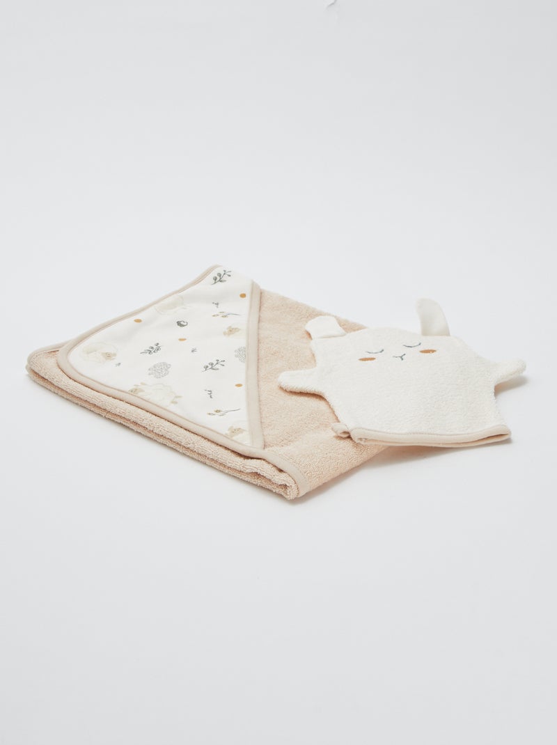Set accappatoio + guanto da bagno 'Petit Béguin' Beige - Kiabi