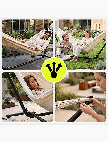 Set amaca da giardino HyperMotion con struttura in acciaio – Beige stile bohémien