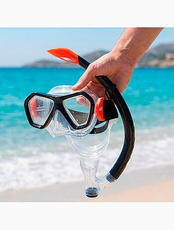 Set aqua sport con maschera di cristallo e tubo in silicone +7 anni