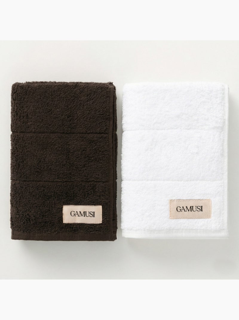 Set asciugamani doccia e viso 100% cotone, 600 g/m², con asola - Gamusi Nero Bianco - Kiabi