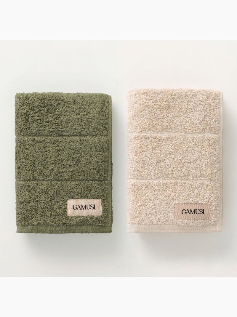 Set asciugamani doccia e viso 100% cotone, 600 g/m², con asola - Gamusi Verde/Sabbia - Kiabi