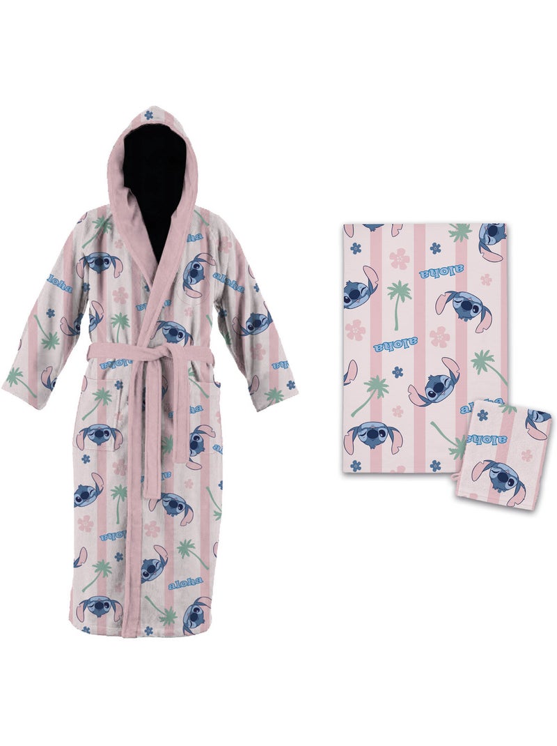 Set Bagno Bambino Stitch Disney  – Accappatoio Cappuccio + Asciugamano 50x100 cm + Guanto Ba Bianco / Rosa / Beige - Kiabi
