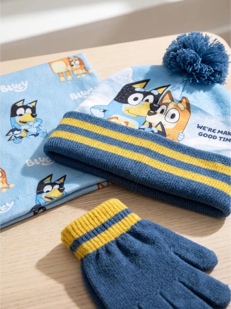 Set berretto con pompon, guanti e sciarpa tubolare bluey bbc studios Blu - Kiabi