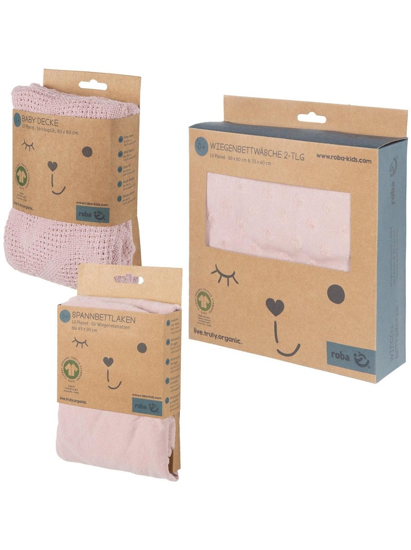 Set biancheria culla – copripiumino + federa + lenzuolo + copertina in cotone bio "Roba Lil Planet" Rosa pastello - Kiabi