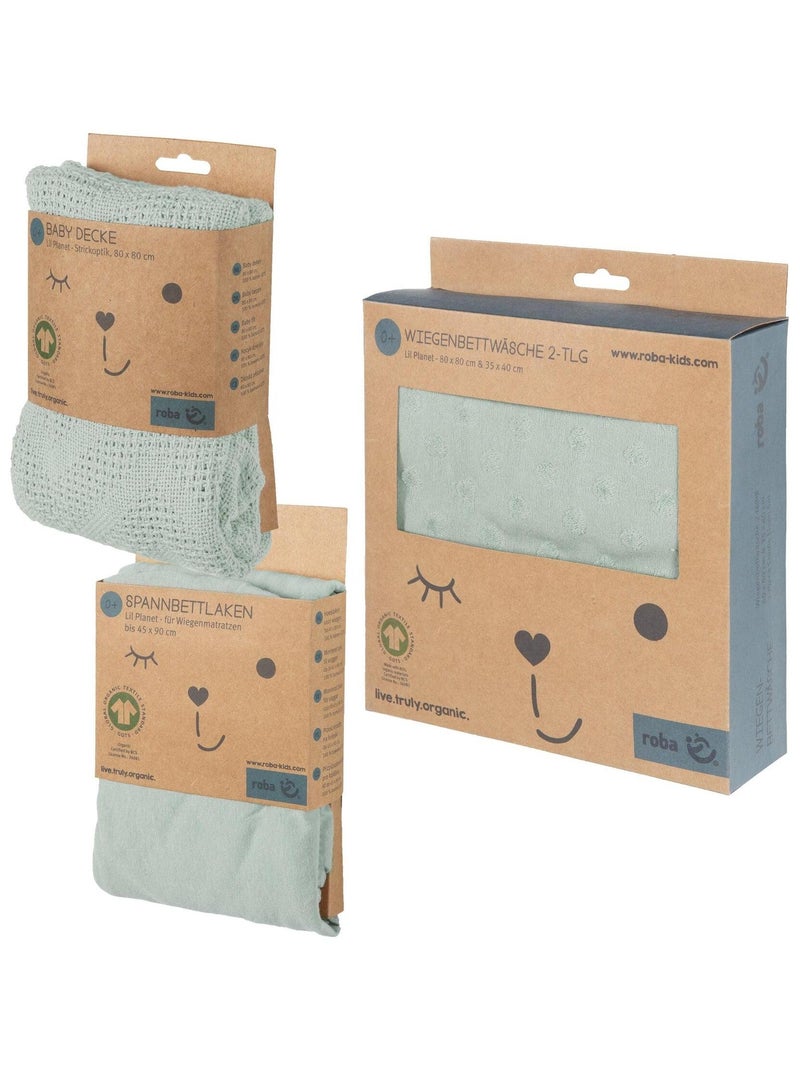 Set biancheria culla – copripiumino + federa + lenzuolo + copertina in cotone bio "Roba Lil Planet" Verde acqua - Kiabi