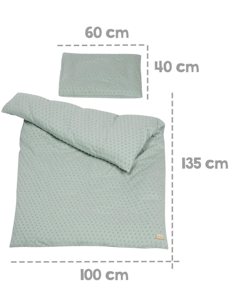 Set biancheria letto bambino in cotone bio – copripiumino + federa + lenzuolo + paracolpi Verde acqua - Kiabi