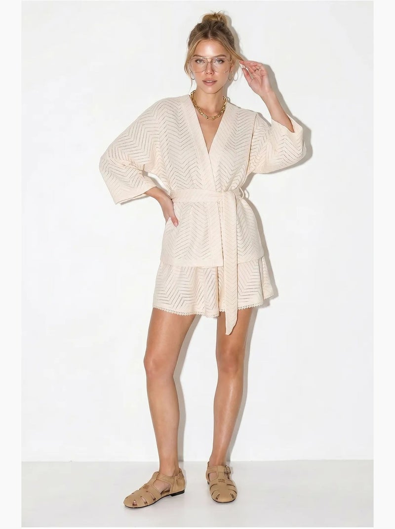 Set blusa e gonna in cotone con motivo geometrico lucci Crema - Kiabi