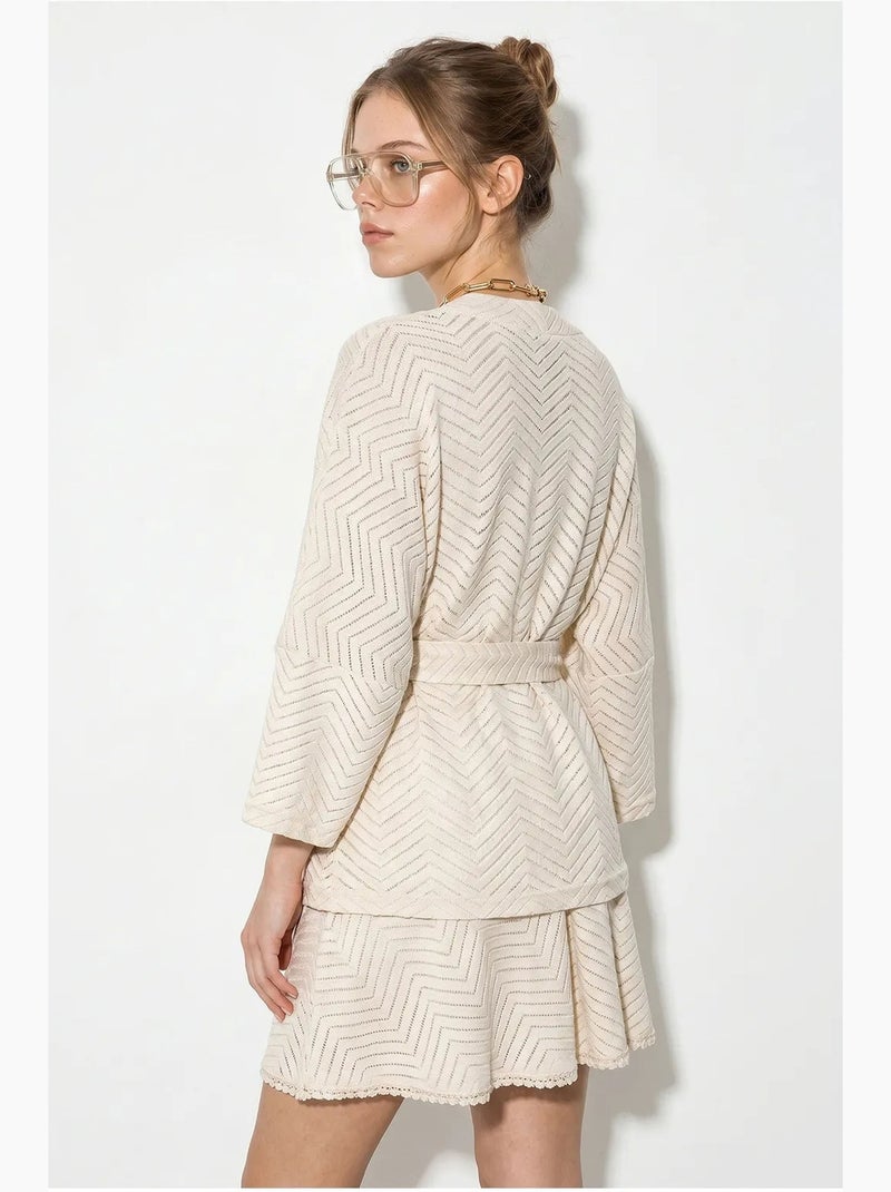 Set blusa e gonna in cotone con motivo geometrico lucci Crema - Kiabi