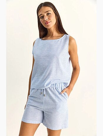 Set blusa e shorts in seersucker a righe lucci