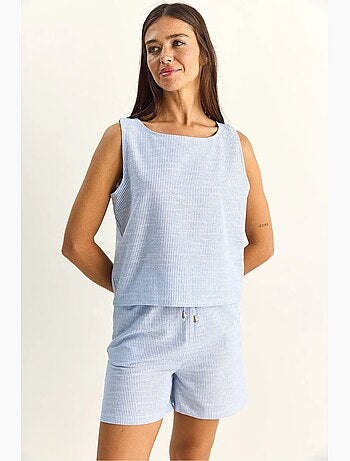 Set blusa e shorts in seersucker a righe lucci