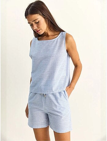 Set blusa e shorts in seersucker a righe lucci