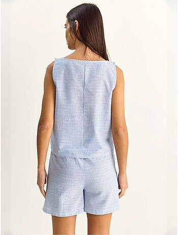 Set blusa e shorts in seersucker a righe lucci