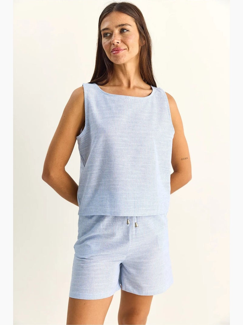 Set blusa e shorts in seersucker a righe lucci Blu cielo - Kiabi