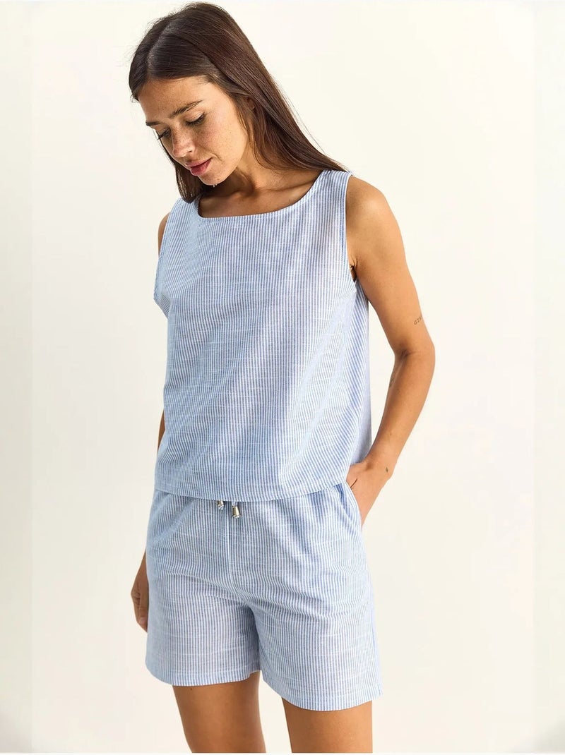 Set blusa e shorts in seersucker a righe lucci Blu cielo - Kiabi