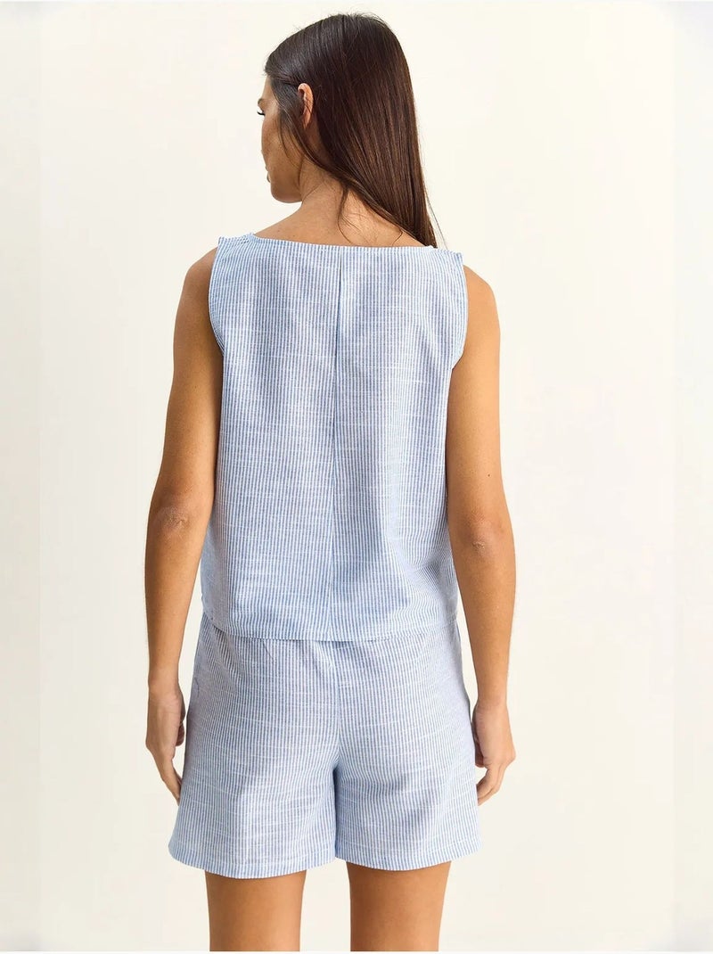 Set blusa e shorts in seersucker a righe lucci Blu cielo - Kiabi