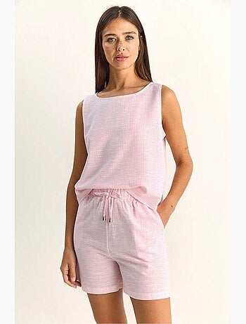 Set blusa e shorts in seersucker a righe lucci