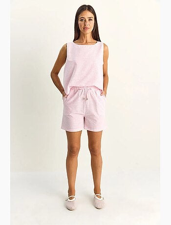 Set blusa e shorts in seersucker a righe lucci